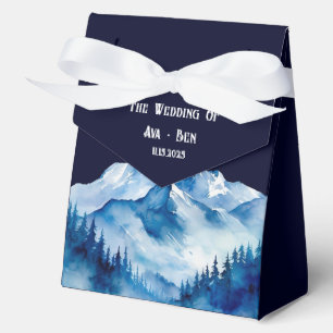 Winter Blue White Snowy Mountains Wedding Favour Box