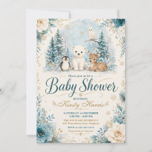 Winter Blue Woodland Baby Shower Invitation
