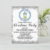 Winter Blue Wreath Holiday Christmas Party Silver Invitation (Standing Front)