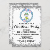 Winter Blue Wreath Holiday Christmas Party Silver Invitation (Front/Back)