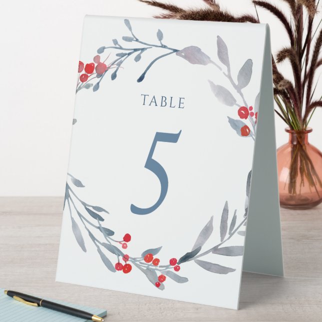 winter blue wreath table number five sign (In SItu (Table))