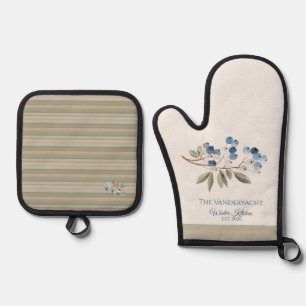Winter Blueberry Botanical  Oven Mitt & Pot Holder Set