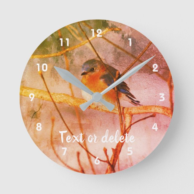 Winter Bluebird Abstract Personalized  Round Clock (Front)