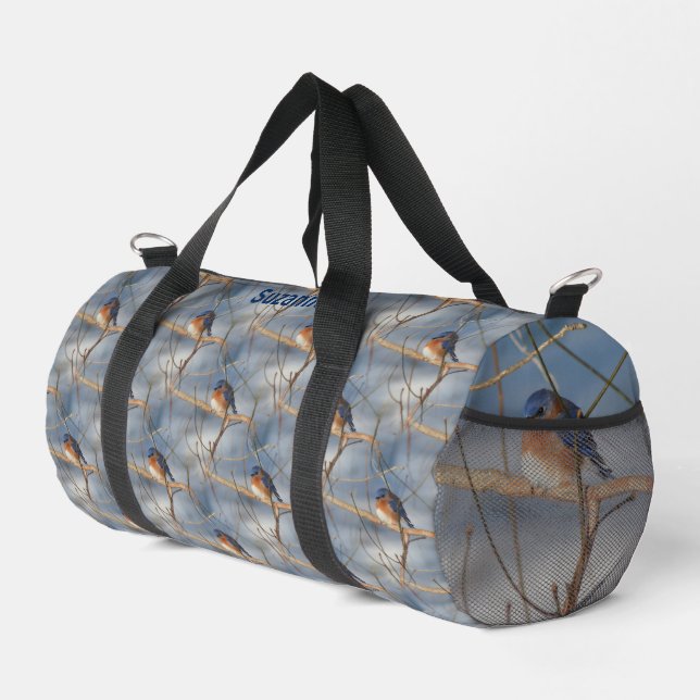 Winter Bluebird Animal Pattern Personalised   Duffle Bag (Right Corner)