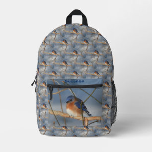 Winter Bluebird Animal Pattern Personalised   Printed Backpack
