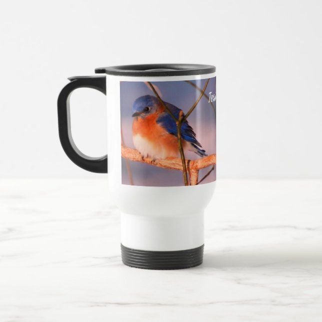 Winter Bluebird Animal Personalised  Travel Mug (Left)