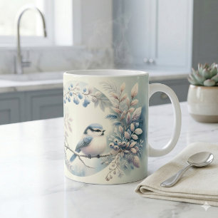 Winter Bluebird Berry Wreath Coffee Mug