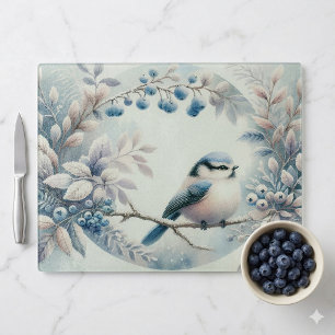 Winter Bluebird Berry Wreath Cutting Board