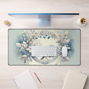 Winter Bluebird Berry Wreath Desk Mat