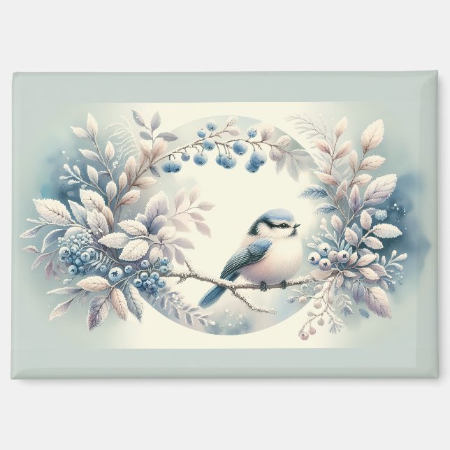 Winter Bluebird Berry Wreath Magnet (Front)
