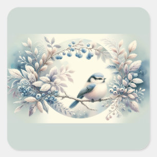 Winter Bluebird Berry Wreath Square Sticker
