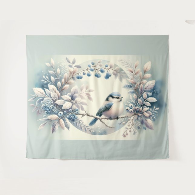 Winter Bluebird Berry Wreath Tapestry (Front (Horizontal))