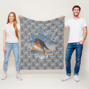 Winter Bluebird Nature Bird Art Pattern Fleece Blanket