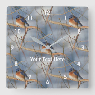Winter Bluebird Nature Pattern Square Wall Clock