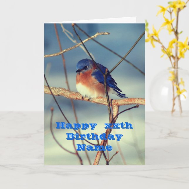 Winter Bluebird Personalised Birthday Card (Yellow Flower)