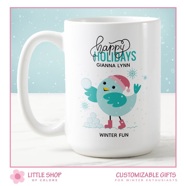 Winter Bluebird Playing in Snow Personalised Coffee Mug (Creator Uploaded)