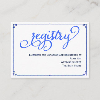 Winter Blues Calligraphy Wedding Registry Card
