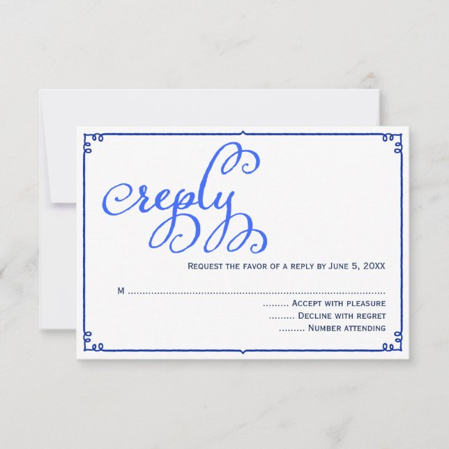 Winter Blues Calligraphy Wedding Reply Card (Front)