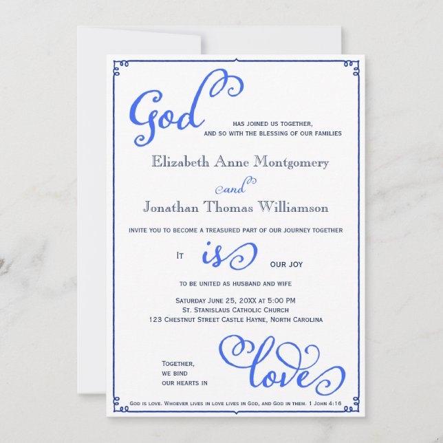 Winter Blues God is Love Wedding Invitation (Front)