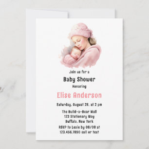 Winter Blush Pink Mother & Child Girl Baby Shower Invitation