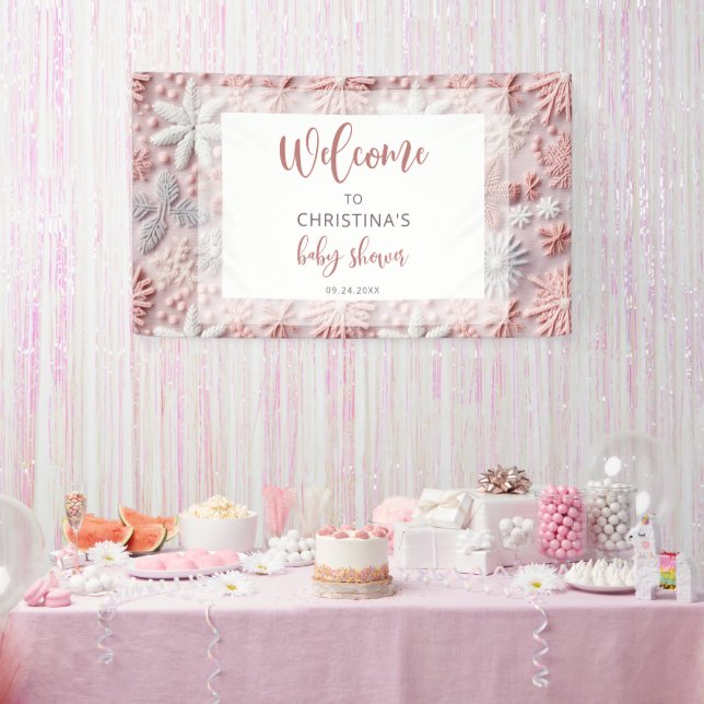 Winter Blush Pink Snowflake Baby Shower Banner (Party)