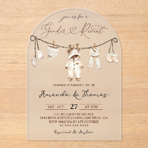 Winter Boho Clothesline Gender Reveal Acrylic Invitations