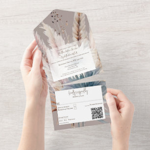 Winter Boho Floral Wedding Beige All In One Invitation
