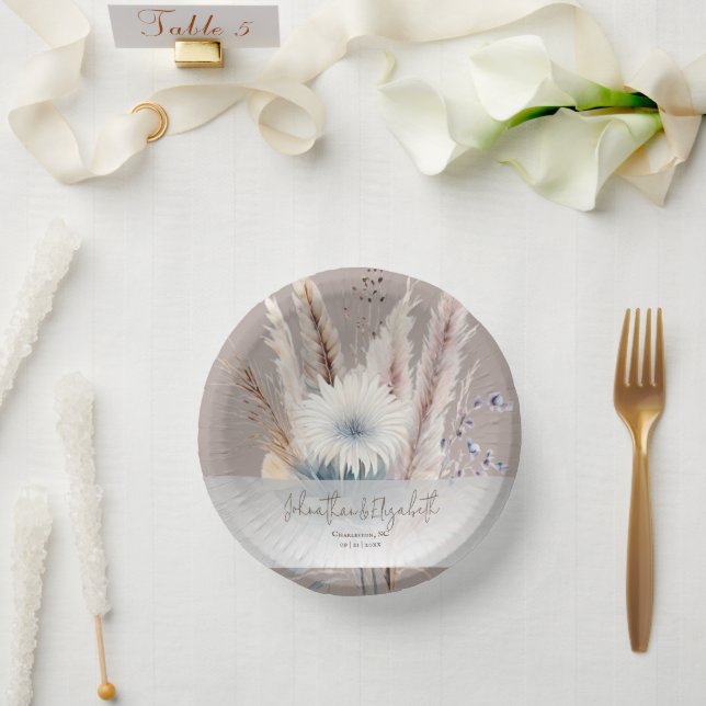 Winter Boho Floral Wedding | Beige Paper Plate (Wedding)