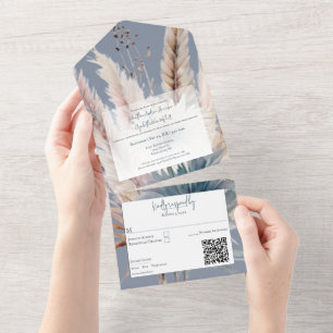 Winter Boho Floral Wedding Blue All In One Invitation
