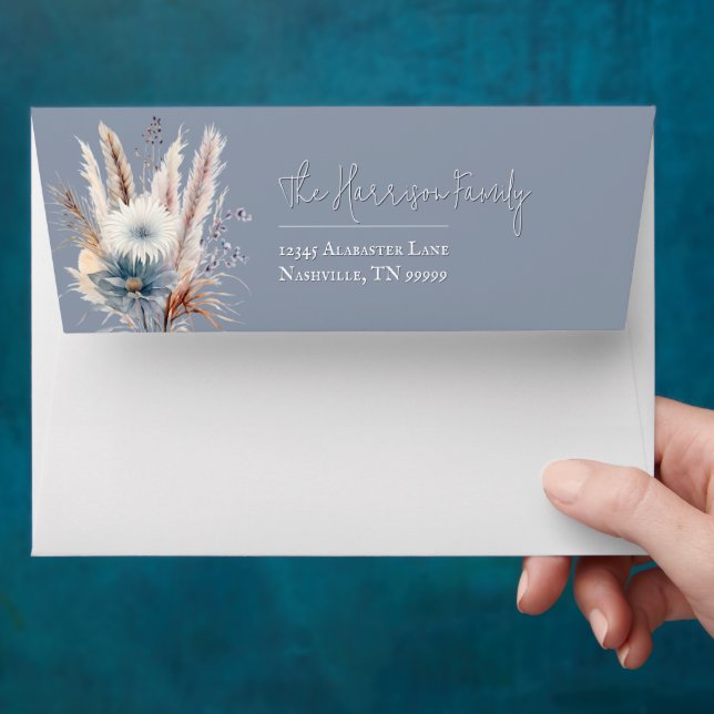 Winter Boho Floral Wedding | Blue Envelope (Hand)