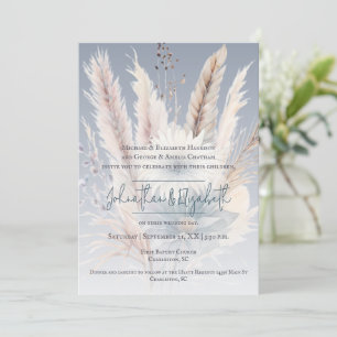 Winter Boho Floral Wedding Blue Invitation