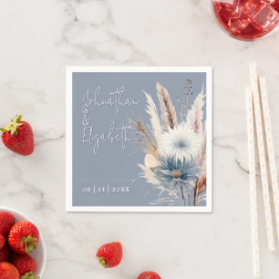 Winter Boho Floral Wedding Blue Napkin