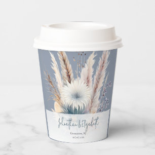 Winter Boho Floral Wedding Blue Paper Cups
