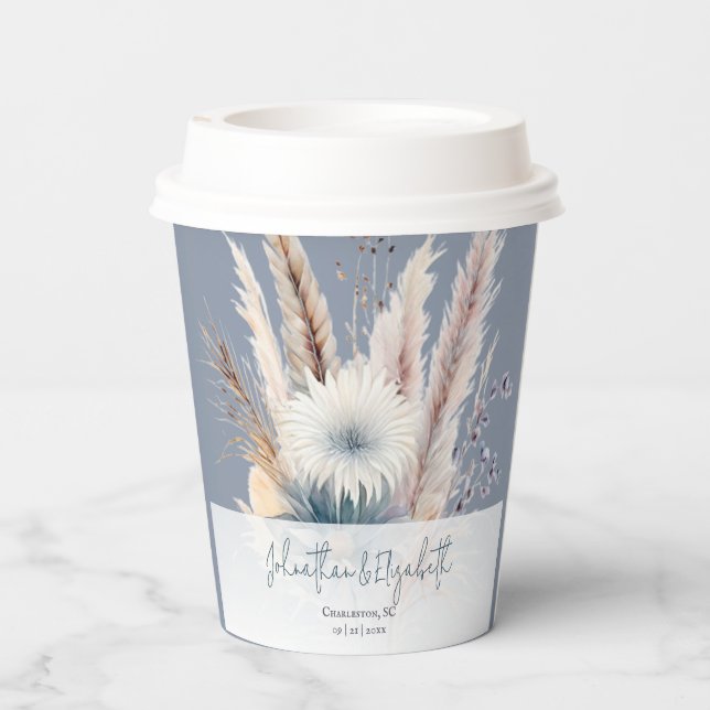 Winter Boho Floral Wedding | Blue Paper Cups (Back)
