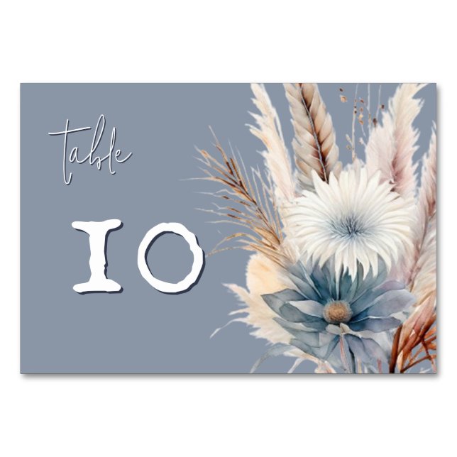 Winter Boho Floral Wedding | Blue Table Number (Front)