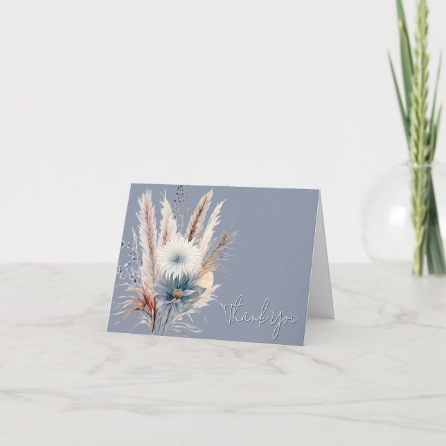 Winter Boho Floral Wedding | Blue Thank You Card (Front)