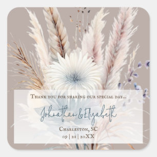 Winter Boho Floral Wedding Favor Beige Square Sticker