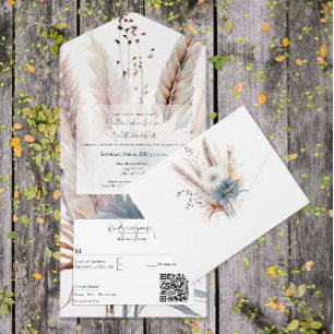 Winter Boho Floral Wedding   White All In One Invitation