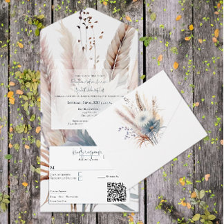 Winter Boho Floral Wedding | White All In One Invitation