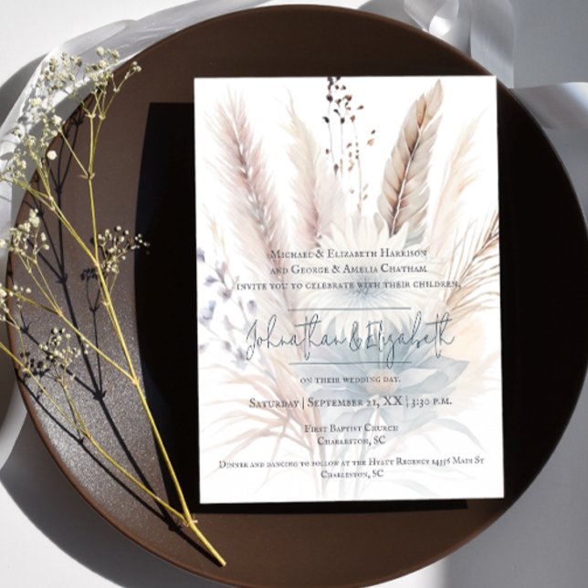 Winter Boho Floral Wedding | White Invitation (White Winter Boho Floral Wedding Invitation)