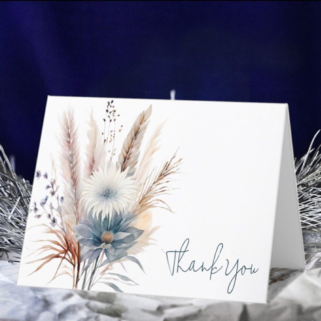 Winter Boho Floral Wedding | White Thank You Card (White Winter Boho Floral Wedding Thank You Card)