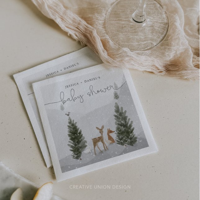 Winter Boho Woodland Baby Shower Cocktail Napkin (Creator Uploaded)
