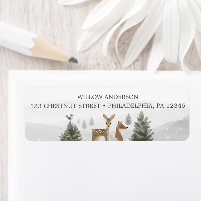 Winter Boho Woodland Baby Shower Return Address Label (Insitu)