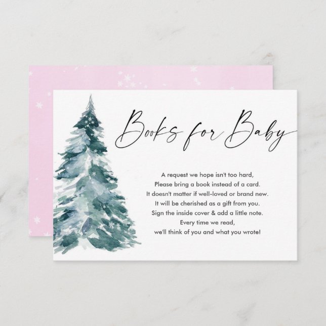 Winter books for baby pink gold girl book request  enclosure card (Front/Back)
