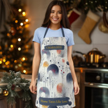 Winter Botanical Abstract Apron with Custom Name