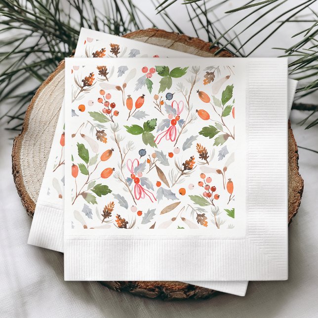 Winter Botanical Berries & Foliage Holiday  Napkin (Creator Uploaded)
