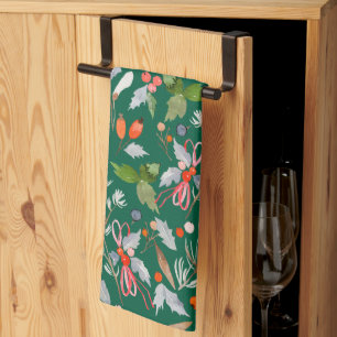 Winter Botanical Berries & Foliage Holiday Tea Towel