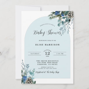 Winter Botanical Blue Arch Baby Shower Invitation