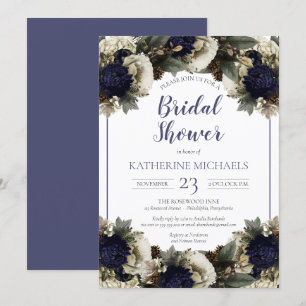 Winter Botanical Blue Winter White Bridal Shower Invitation