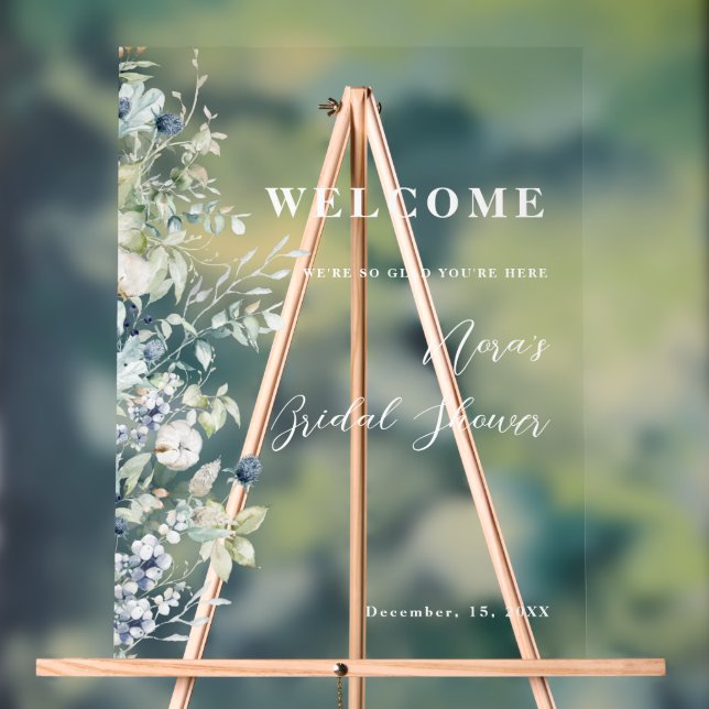 Winter Botanical Border Bridal Shower Welcome Acrylic Sign (Neutral)